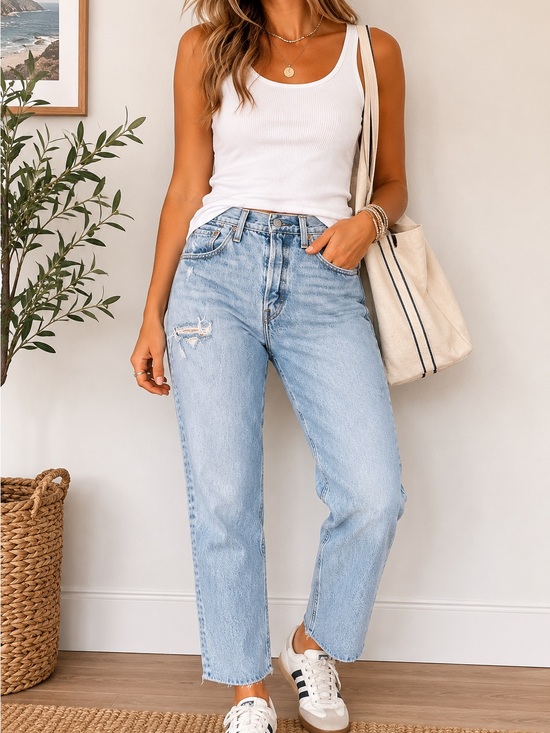 Levi's Denim - Levi’s 501 Button Fly Jeans W27 L30 Light Wash Distressed Straight Leg Denim